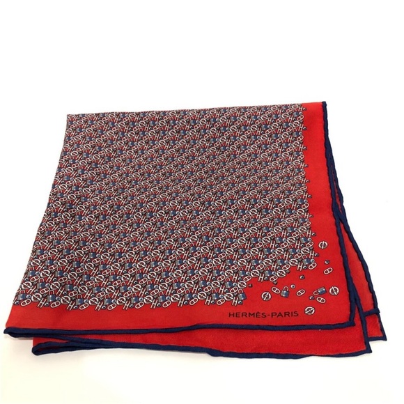 Hermes Red White Blue Print Carre Silk Scarf - Picture 6 of 12
